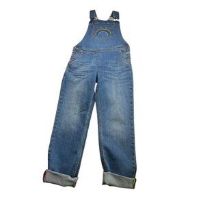 Mini Boden Girls Embroidered Rainbow Denim Overalls Size 11-12 Years